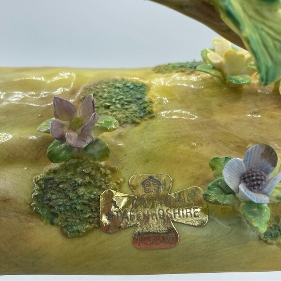 Vintage Crown Staffordshire 3 Bluebirds on Log Bone China Figurine by J.T. Jones - Picture 5 of 12